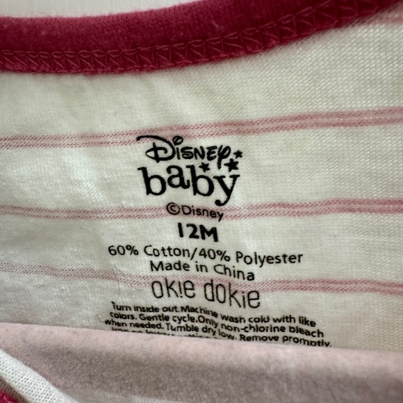 Disney Baby Okie Dokie 12M Girls Pink Striped Mini Mouse Short Sleeve Onesie - Picture 3 of 4